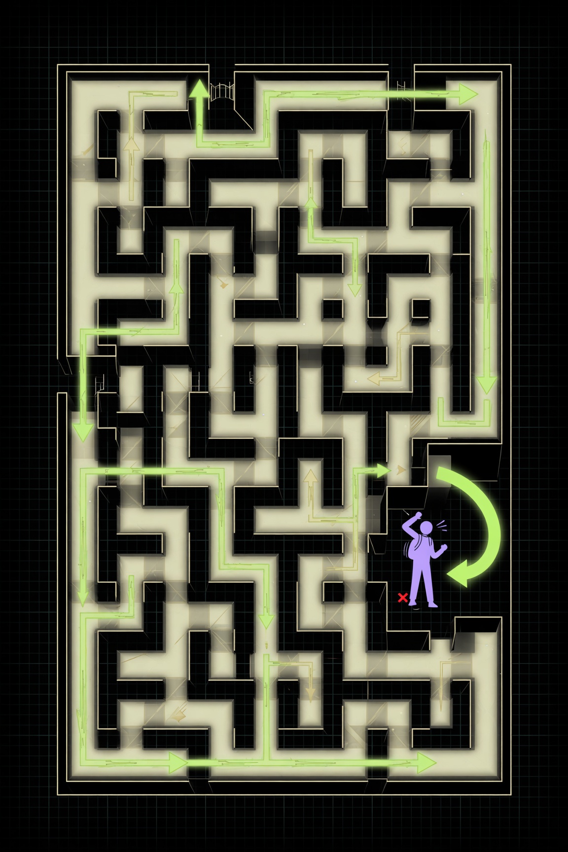 Payment mistakes — aerial maze with correct path highlighted